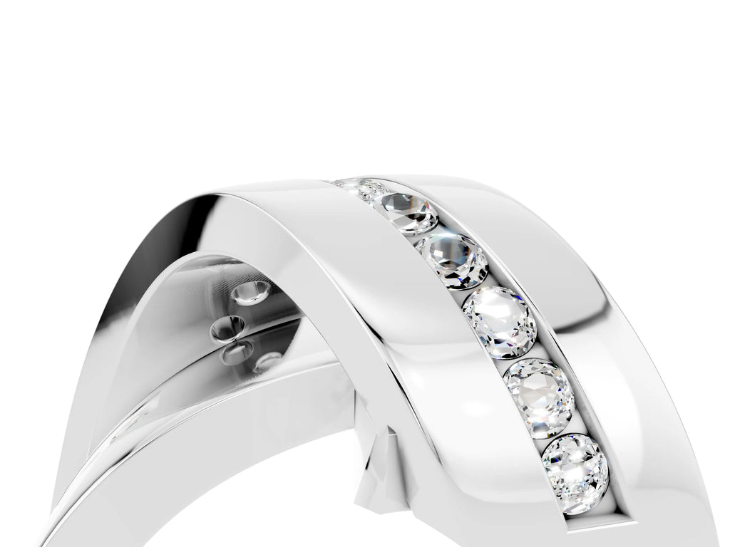 Pavé Round Moissanite Crossover Band in Platinum with Channel Setting