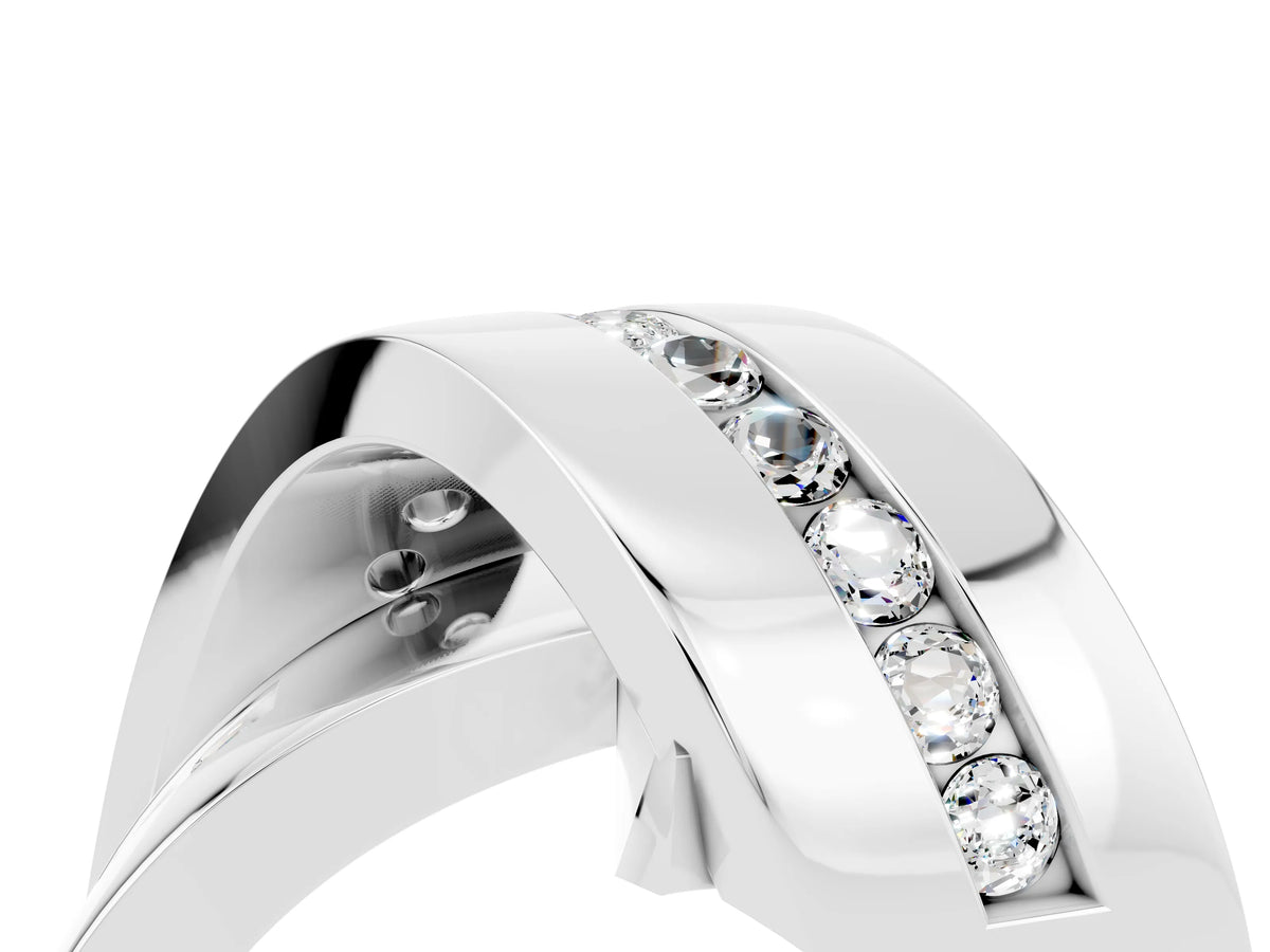 Pavé Round Moissanite Crossover Band in Platinum with Channel Setting