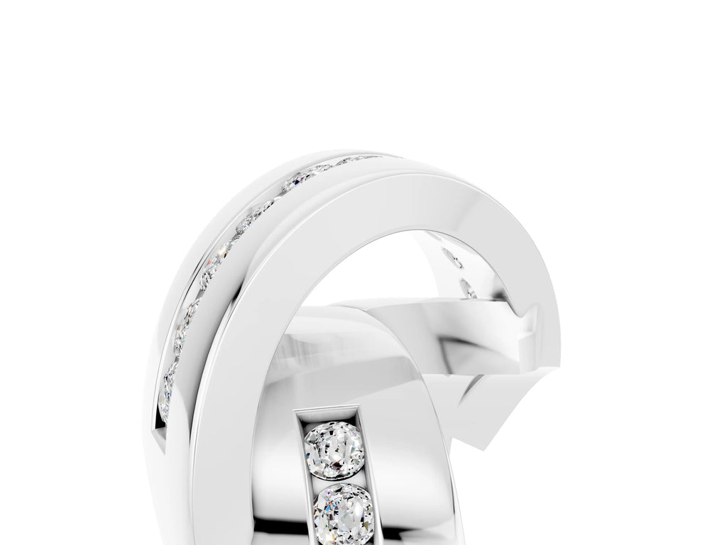 Pavé Round Moissanite Crossover Band in Platinum with Channel Setting