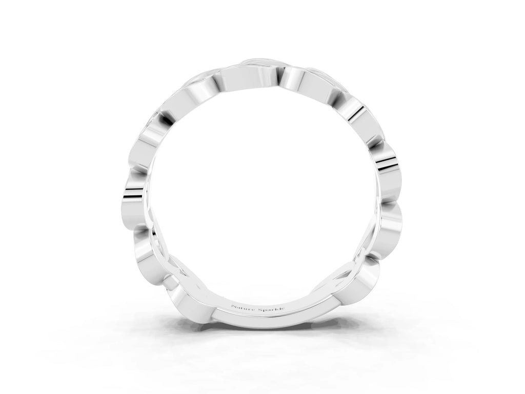 Pavé Round Moissanite Interlocking Eternity Band in White gold with Bezel Prong Setting