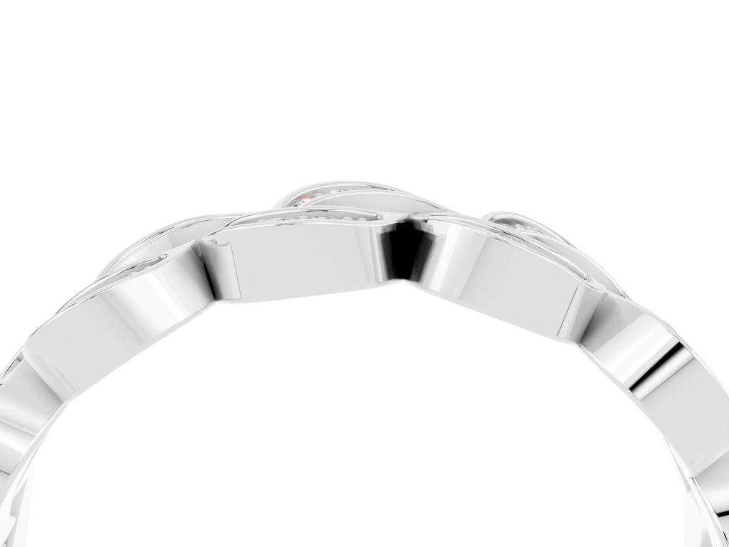 Pavé Round Moissanite Interlocking Eternity Band in White gold with Bezel Prong Setting
