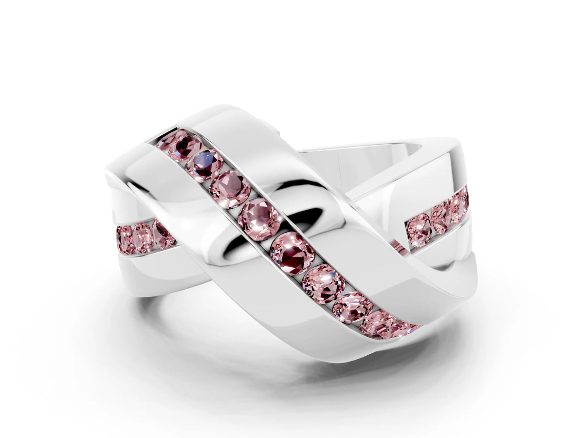 Pavé Round Morganite Crossover Band in Platinum with Channel Setting