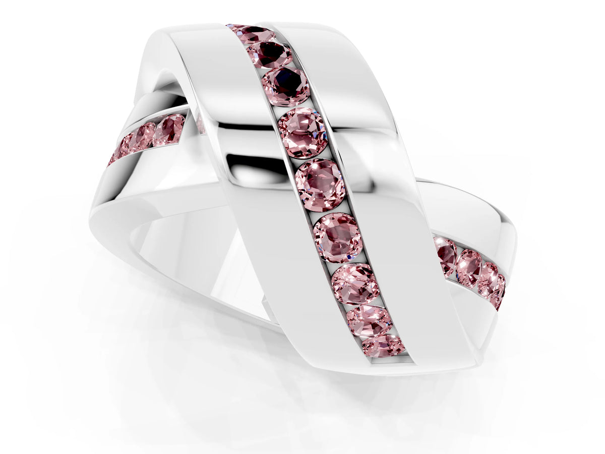 Pavé Round Morganite Crossover Band in Platinum with Channel Setting