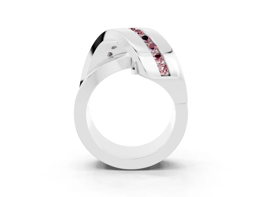 Pavé Round Morganite Crossover Band in Platinum with Channel Setting