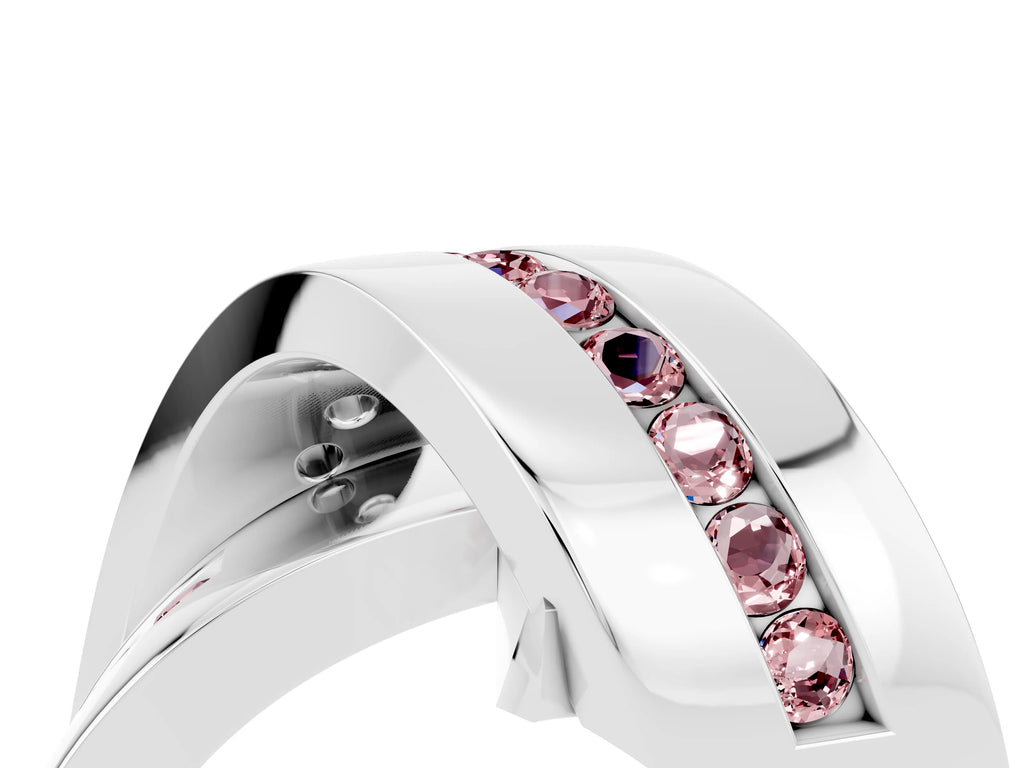 Pavé Round Morganite Crossover Band in Platinum with Channel Setting