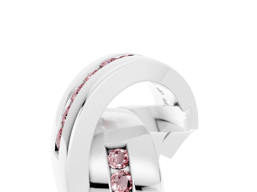 Pavé Round Morganite Crossover Band in Platinum with Channel Setting