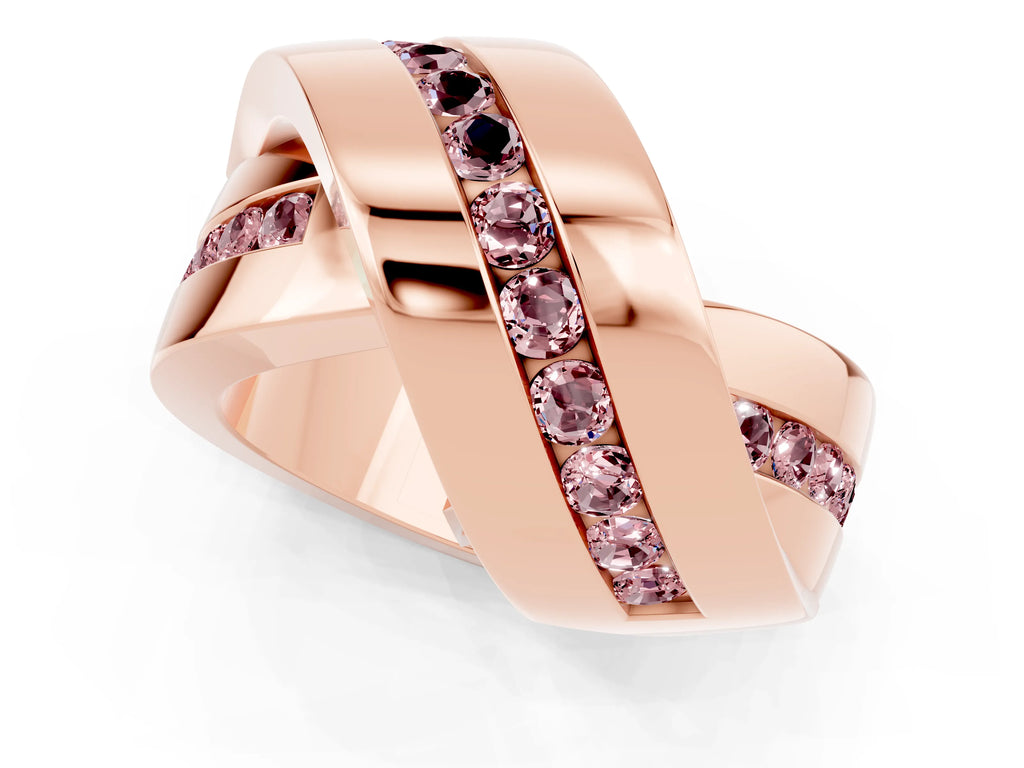 Pavé Round Morganite Crossover Band in Rose gold with Channel Setting
