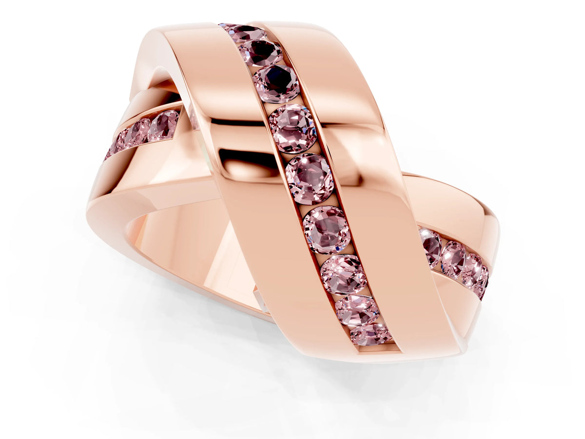 Pavé Round Morganite Crossover Band in Rose gold with Channel Setting
