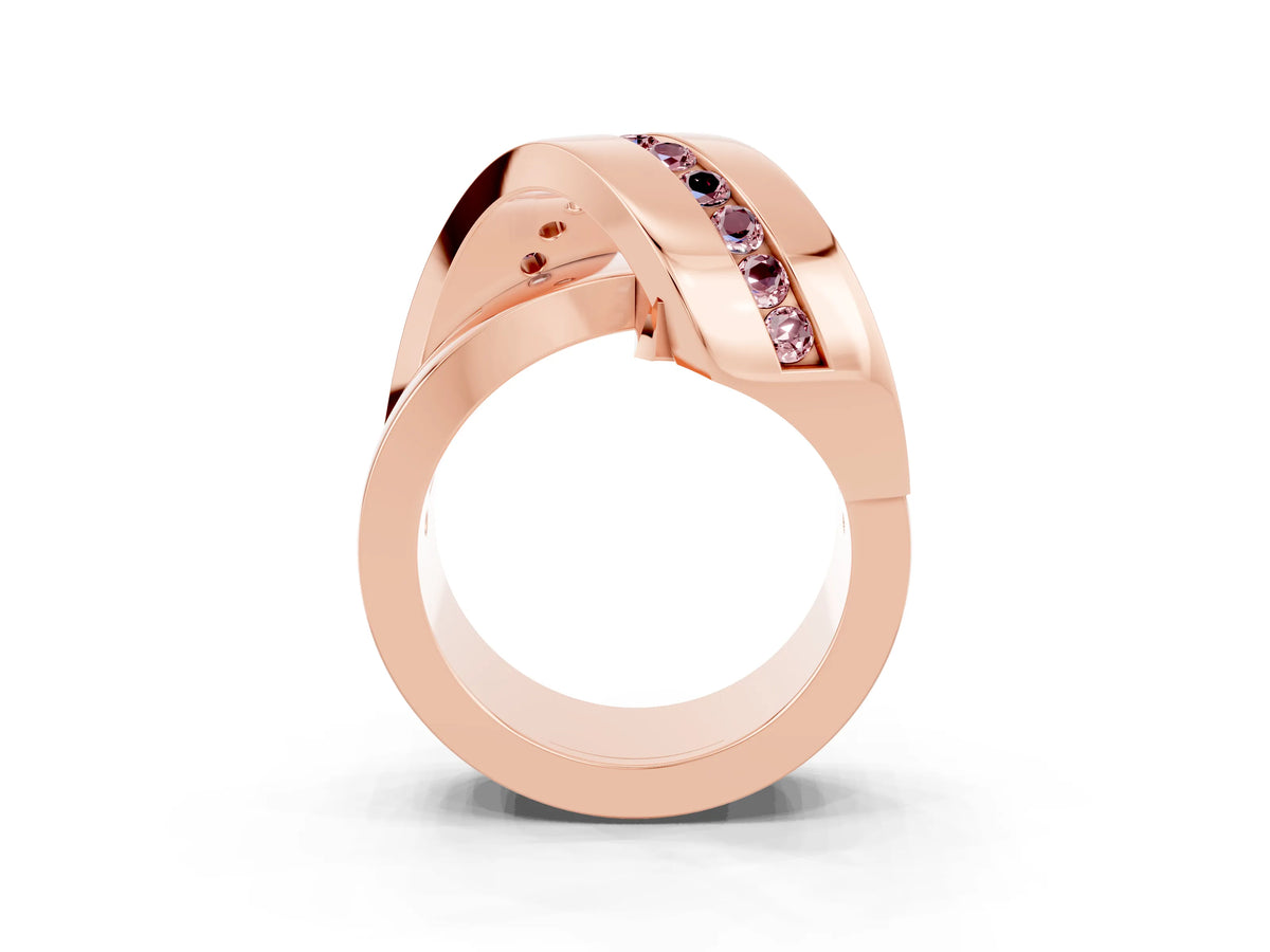 Pavé Round Morganite Crossover Band in Rose gold with Channel Setting