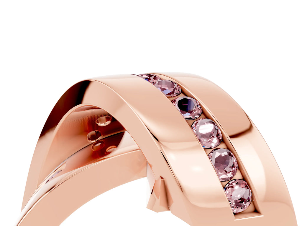 Pavé Round Morganite Crossover Band in Rose gold with Channel Setting