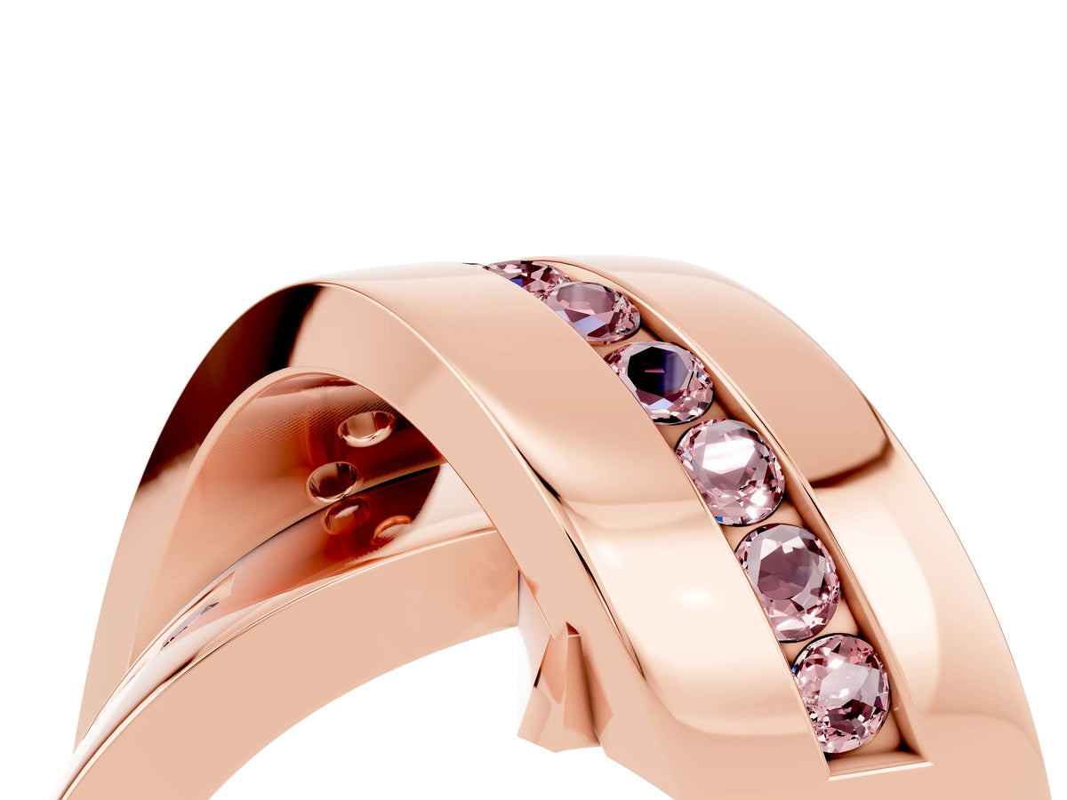 Pavé Round Morganite Crossover Band in Rose gold with Channel Setting