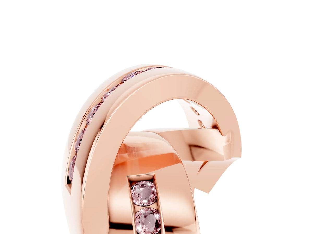 Pavé Round Morganite Crossover Band in Rose gold with Channel Setting