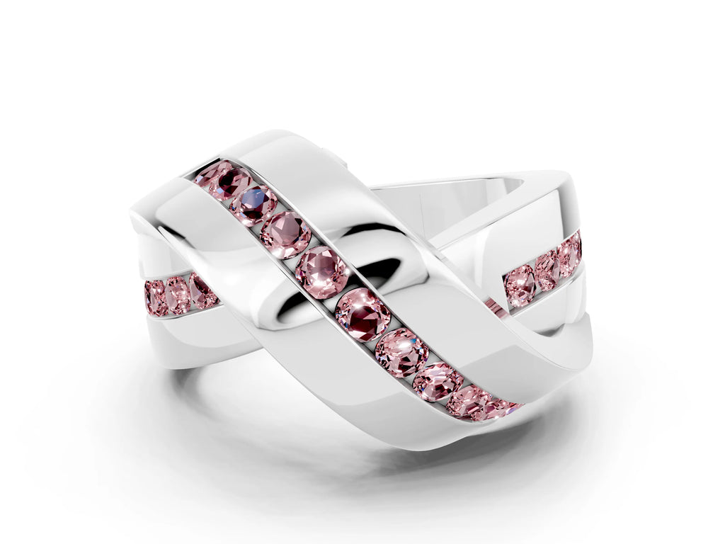 Pavé Round Morganite Crossover Band in White gold with Channel Setting