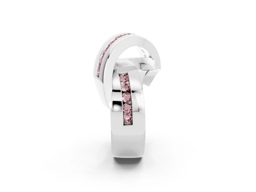 Pavé Round Morganite Crossover Band in White gold with Channel Setting