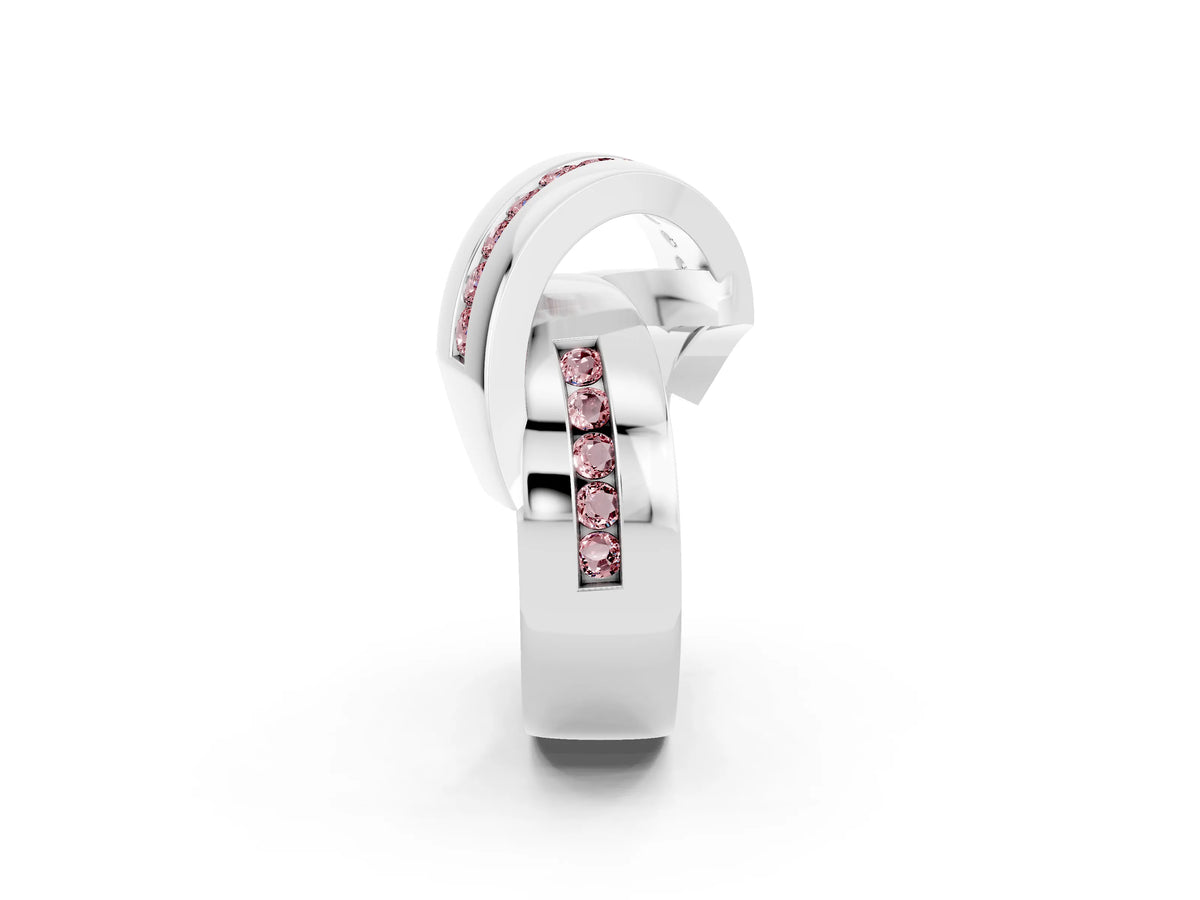 Pavé Round Morganite Crossover Band in White gold with Channel Setting
