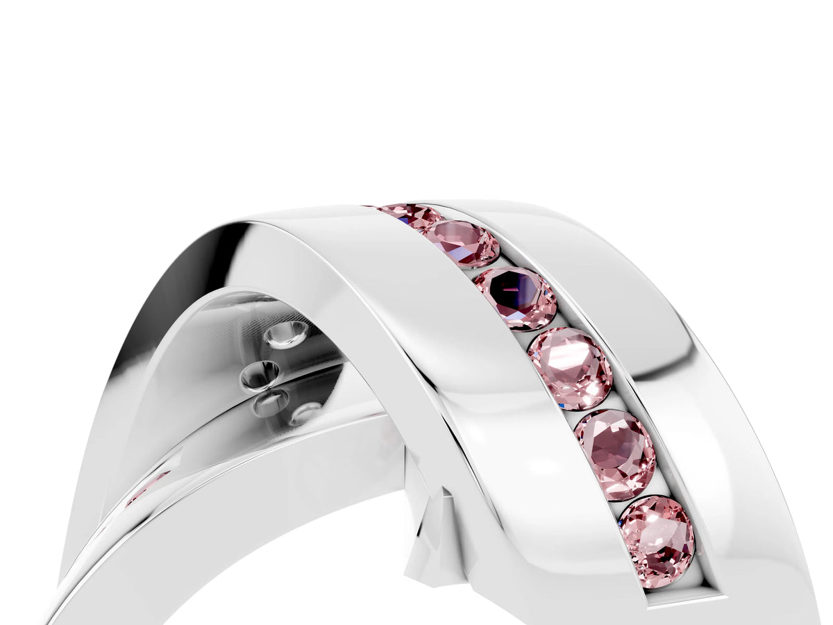 Pavé Round Morganite Crossover Band in White gold with Channel Setting