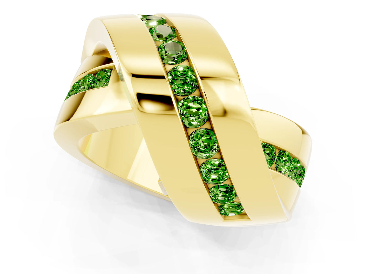 Pavé Round Peridot Crossover Band in Yellow gold with Channel Setting