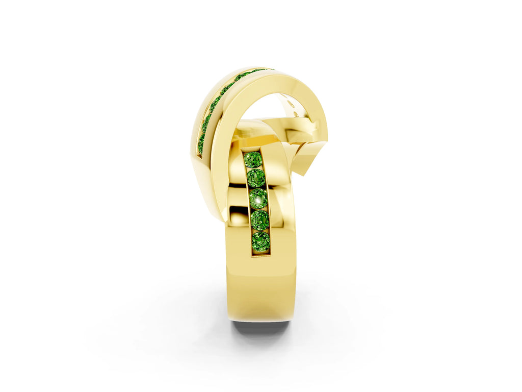 Pavé Round Peridot Crossover Band in Yellow gold with Channel Setting