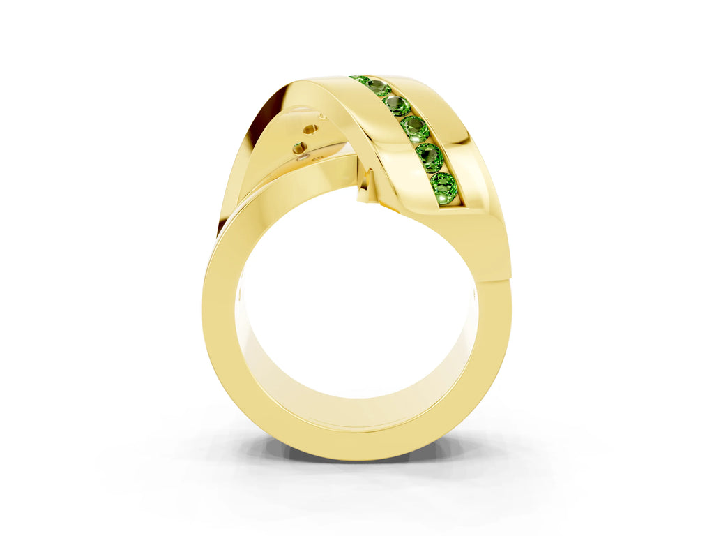 Pavé Round Peridot Crossover Band in Yellow gold with Channel Setting