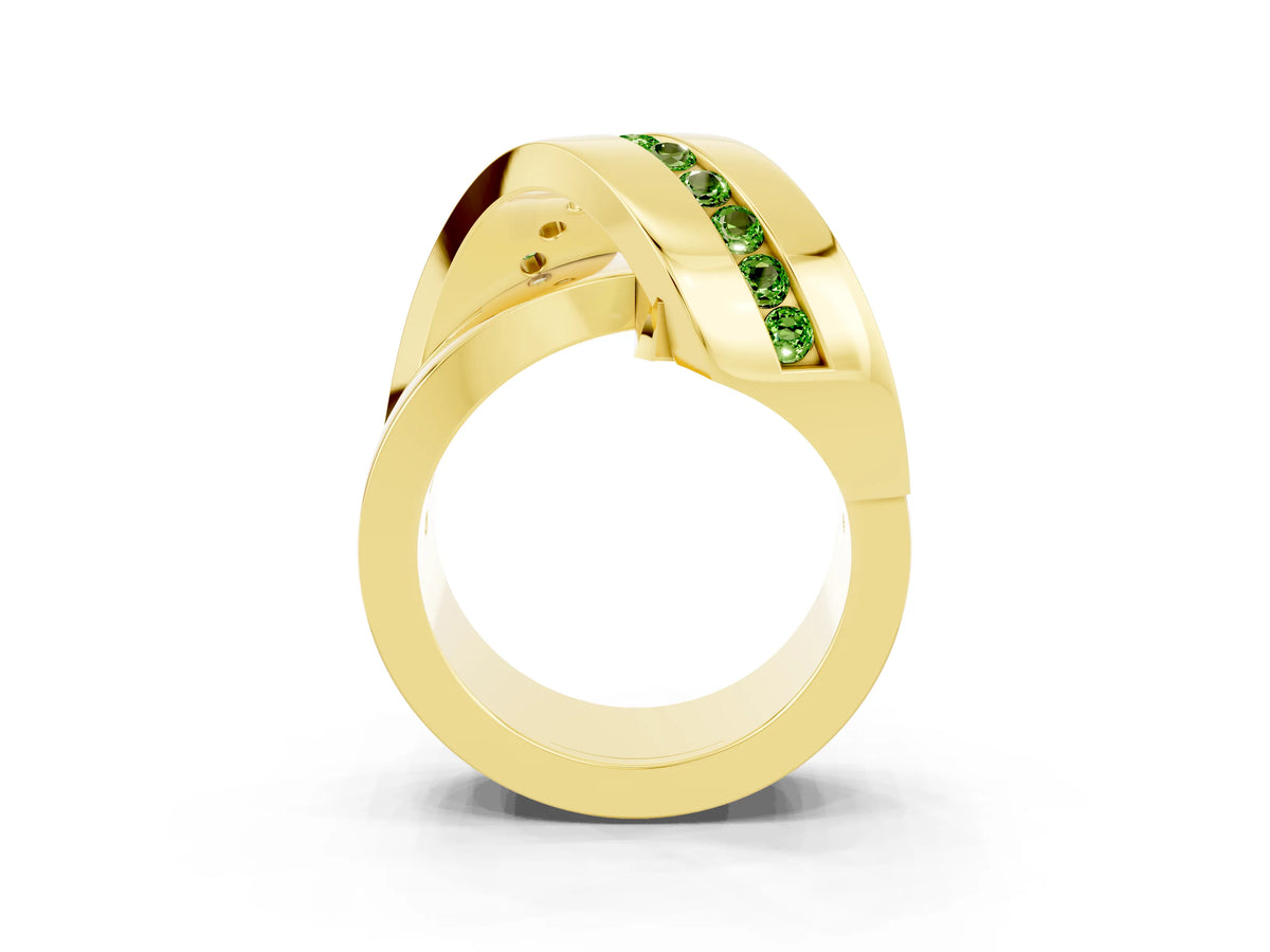Pavé Round Peridot Crossover Band in Yellow gold with Channel Setting