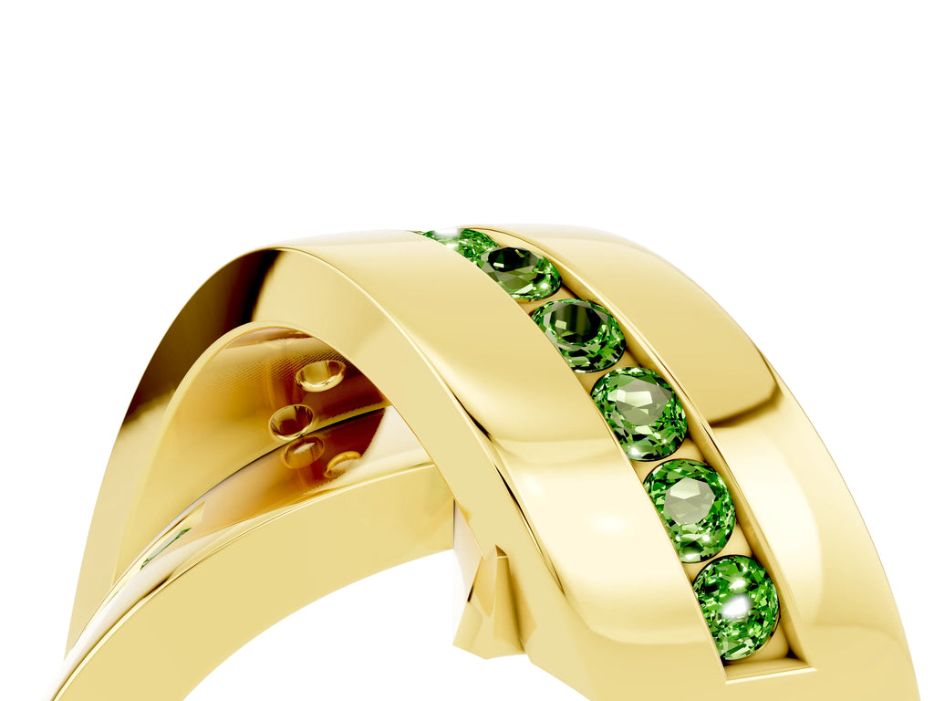 Pavé Round Peridot Crossover Band in Yellow gold with Channel Setting