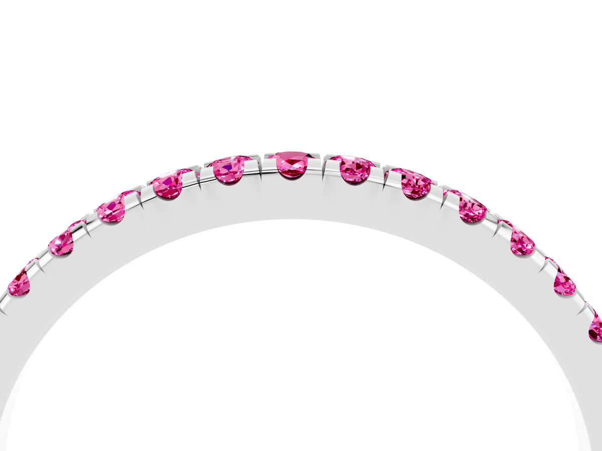 Pavé Round Pink Sapphire Half Eternity Band in Silver with Shared Prong Setting