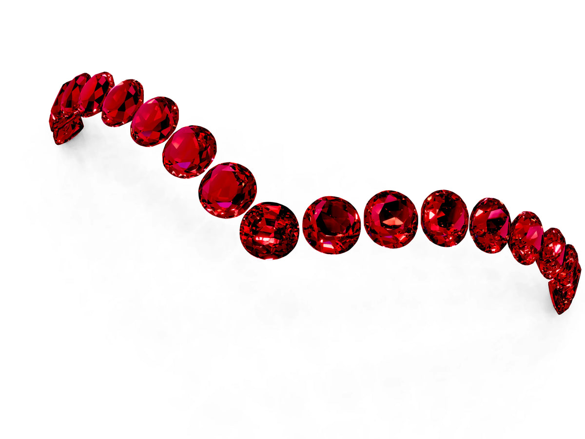 Pavé Round Ruby Chevron Band in White gold with Shared Prong Setting
