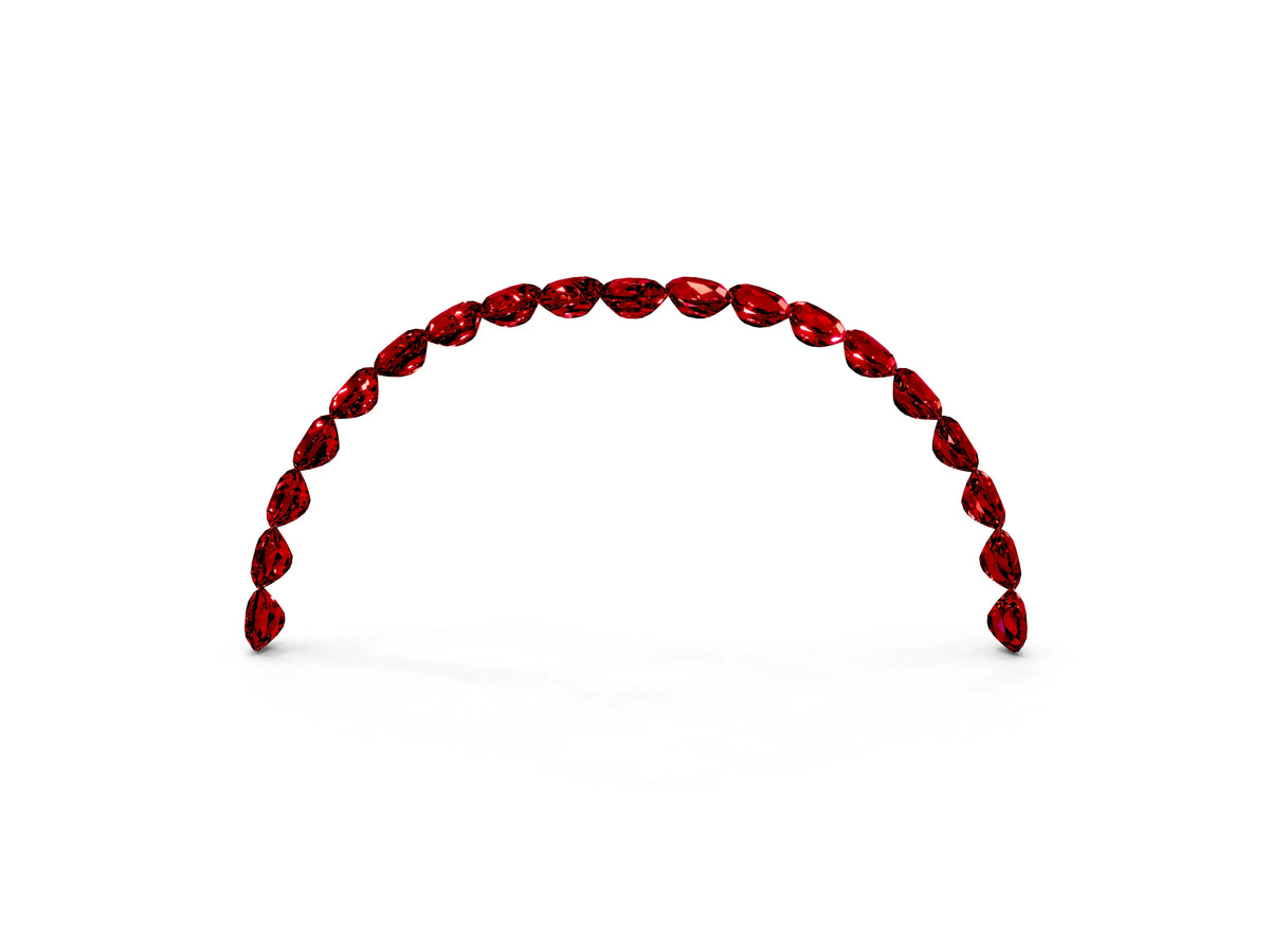 Pavé Round Ruby Chevron Band in White gold with Shared Prong Setting
