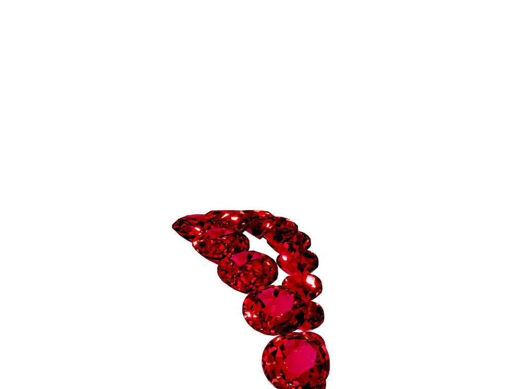 Pavé Round Ruby Chevron Band in White gold with Shared Prong Setting