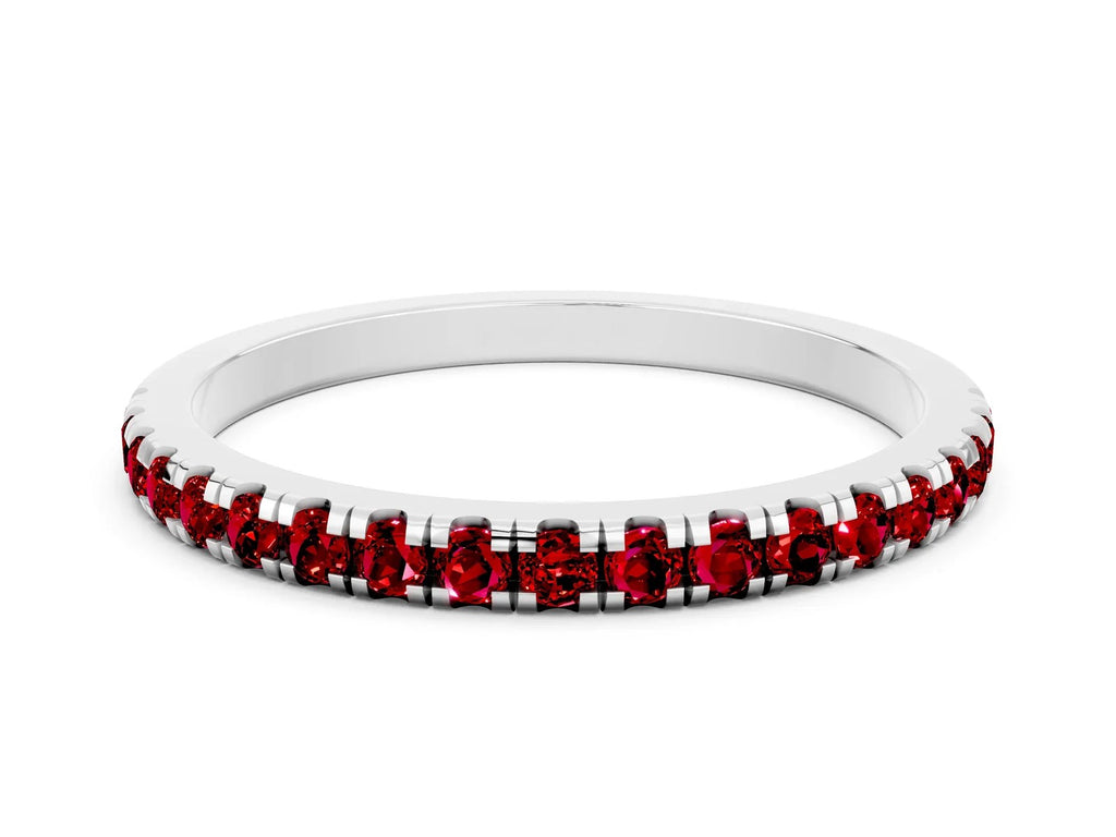 Pavé Round Ruby Half Eternity Band in Platinum with Shared Prong Setting 