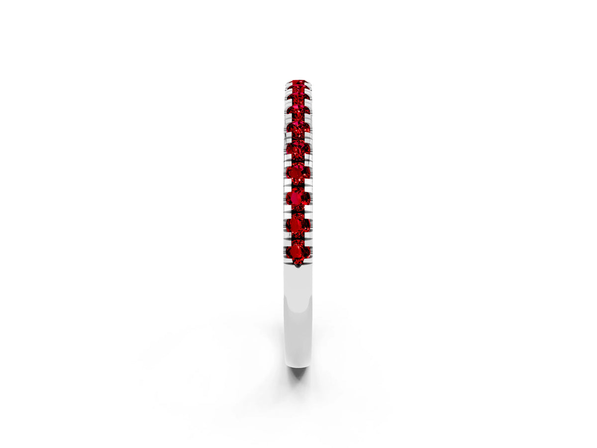 Pavé Round Ruby Half Eternity Band in Platinum with Shared Prong Setting