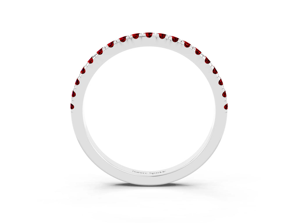 Pavé Round Ruby Half Eternity Band in Platinum with Shared Prong Setting
