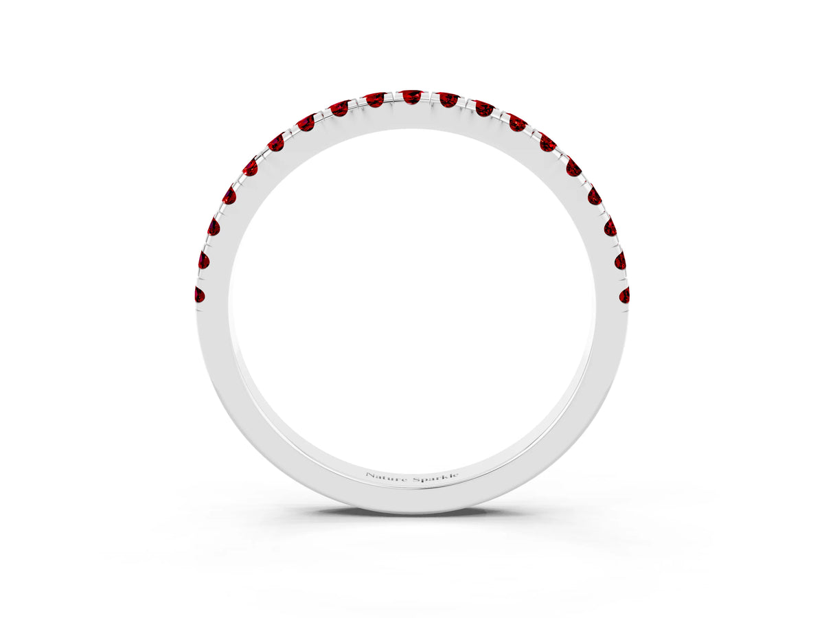 Pavé Round Ruby Half Eternity Band in Platinum with Shared Prong Setting