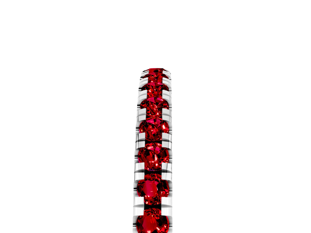 Pavé Round Ruby Half Eternity Band in Platinum with Shared Prong Setting