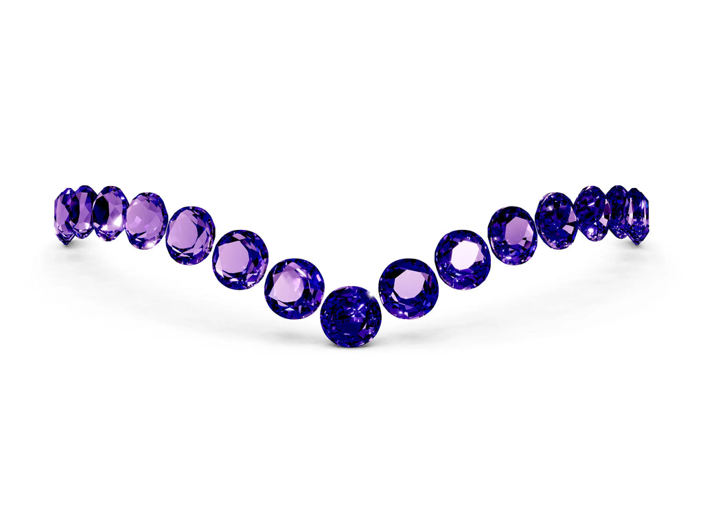 Pavé Round Tanzanite Chevron Band in White gold with Shared Prong Setting