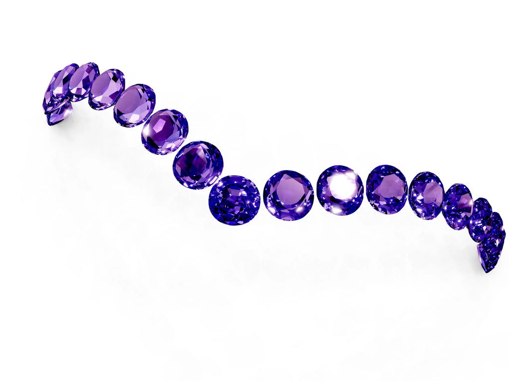 Pavé Round Tanzanite Chevron Band in White gold with Shared Prong Setting