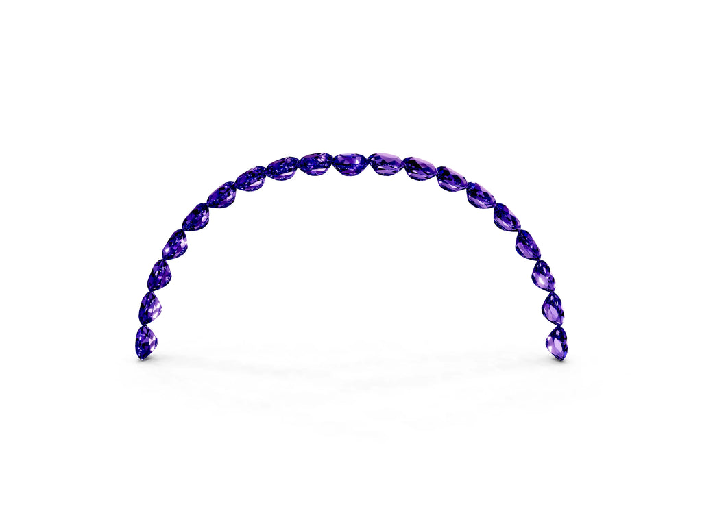 Pavé Round Tanzanite Chevron Band in White gold with Shared Prong Setting