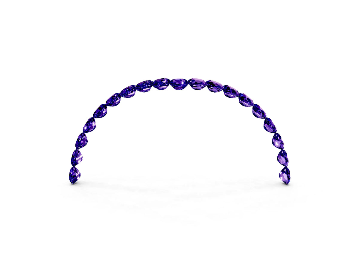 Pavé Round Tanzanite Chevron Band in White gold with Shared Prong Setting