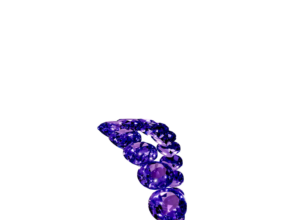 Pavé Round Tanzanite Chevron Band in White gold with Shared Prong Setting