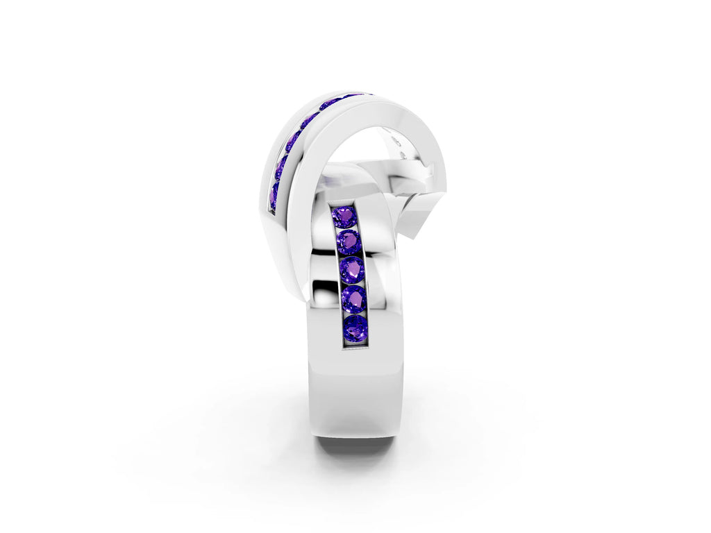 Pavé Round Tanzanite Crossover Band in Platinum with Channel Setting