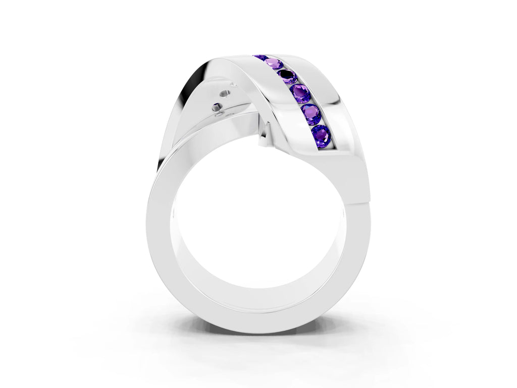 Pavé Round Tanzanite Crossover Band in Platinum with Channel Setting
