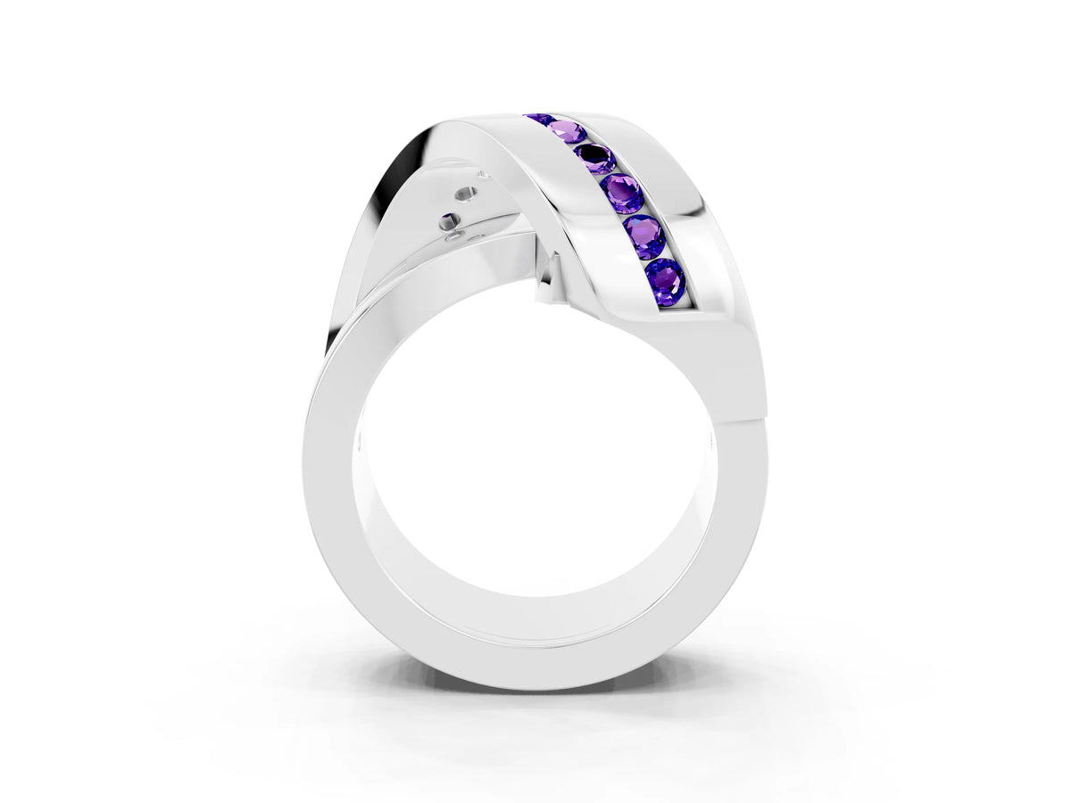 Pavé Round Tanzanite Crossover Band in Silver with Channel Setting