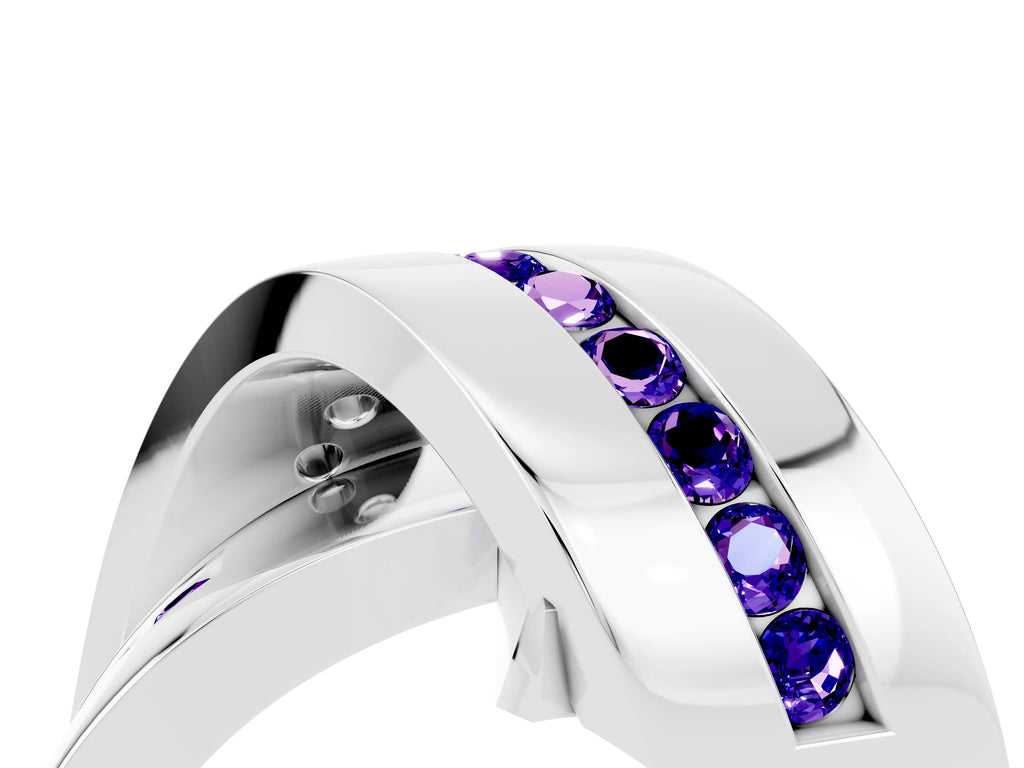 Pavé Round Tanzanite Crossover Band in Silver with Channel Setting