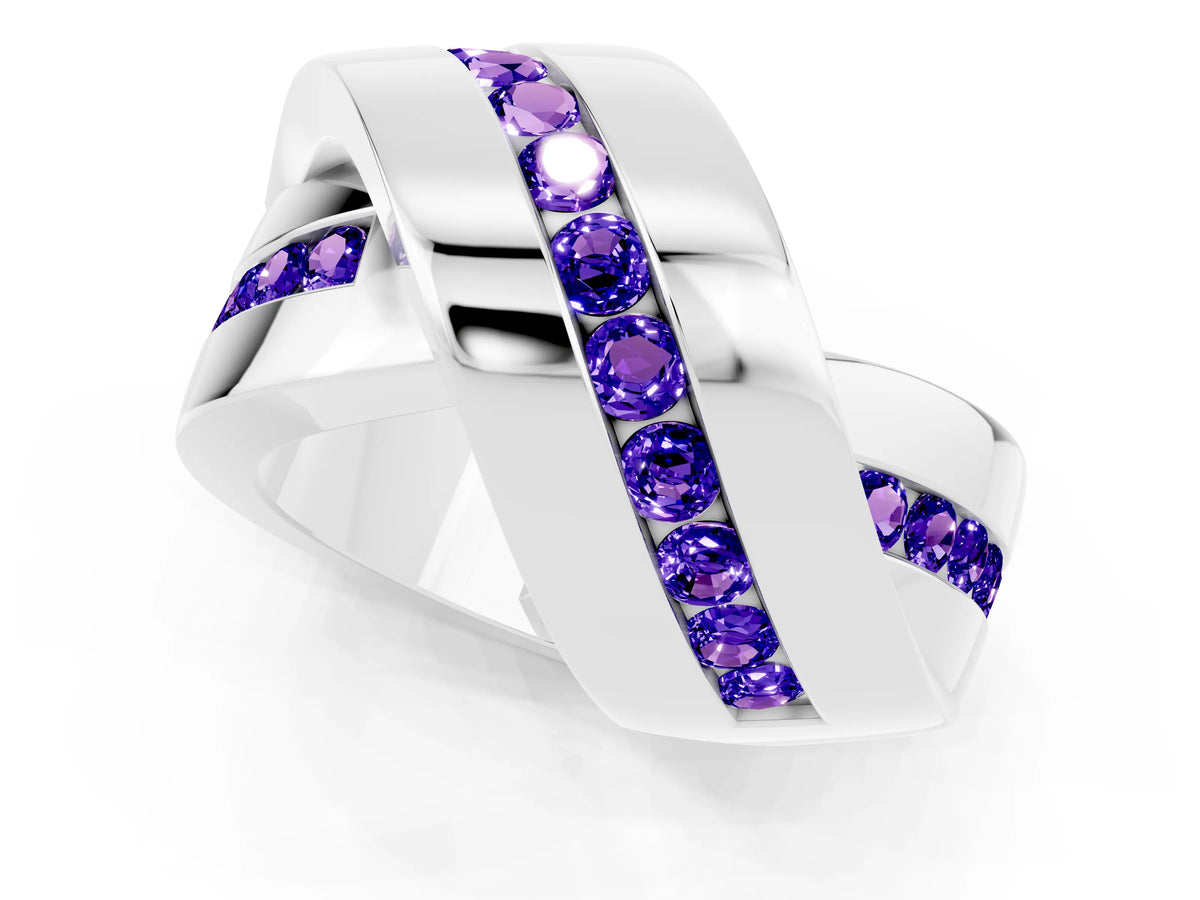 Pavé Round Tanzanite Crossover Band in White gold with Channel Setting