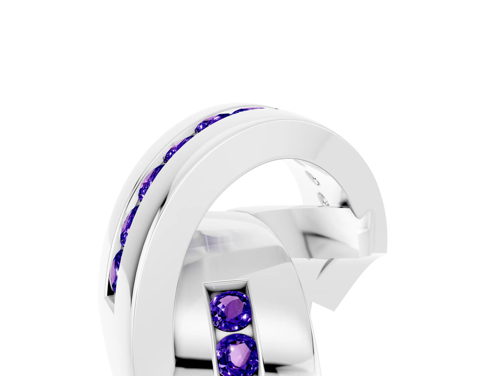 Pavé Round Tanzanite Crossover Band in White gold with Channel Setting