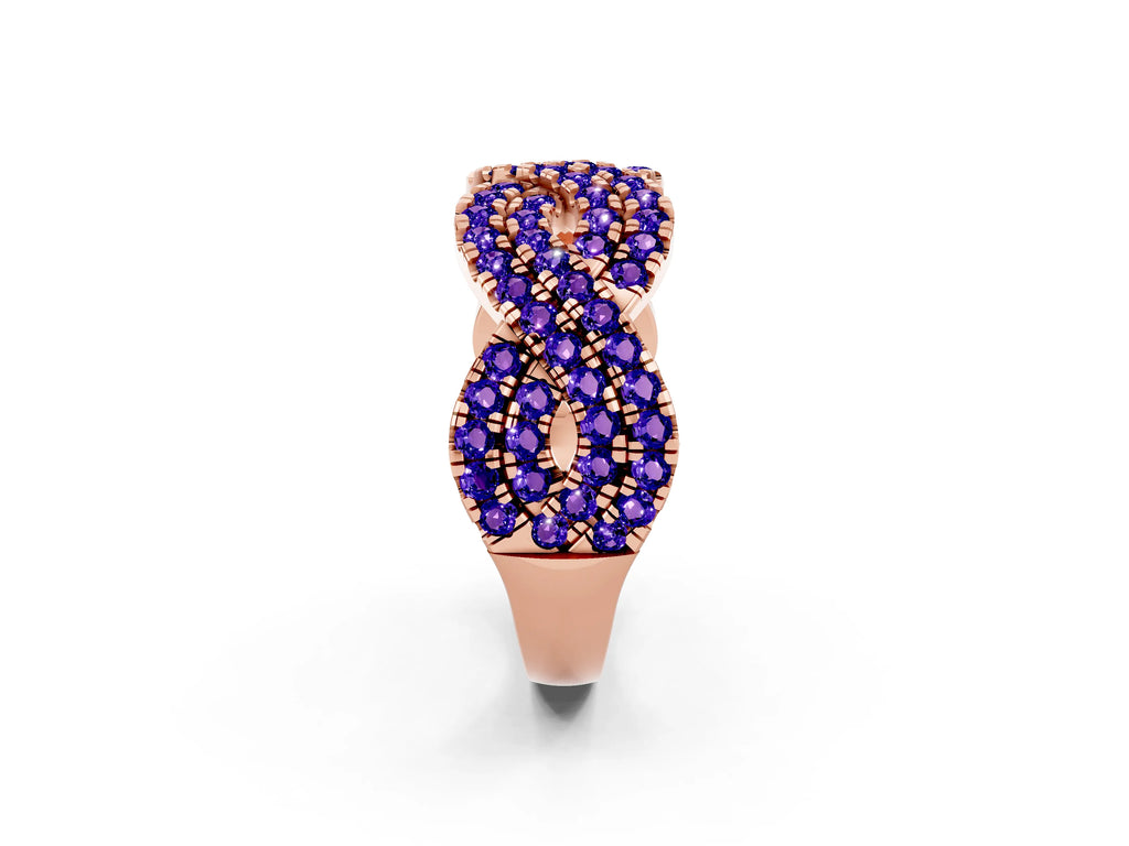 Pavé Round Tanzanite Infinity Twist Band in Rose gold with Shared Prong Setting