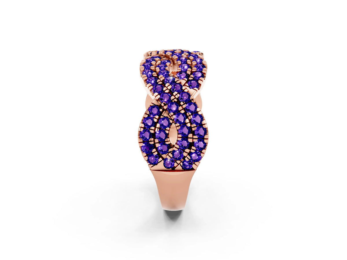 Pavé Round Tanzanite Infinity Twist Band in Rose gold with Shared Prong Setting