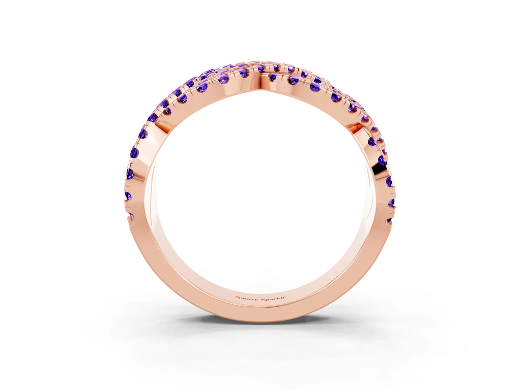 Pavé Round Tanzanite Infinity Twist Band in Rose gold with Shared Prong Setting