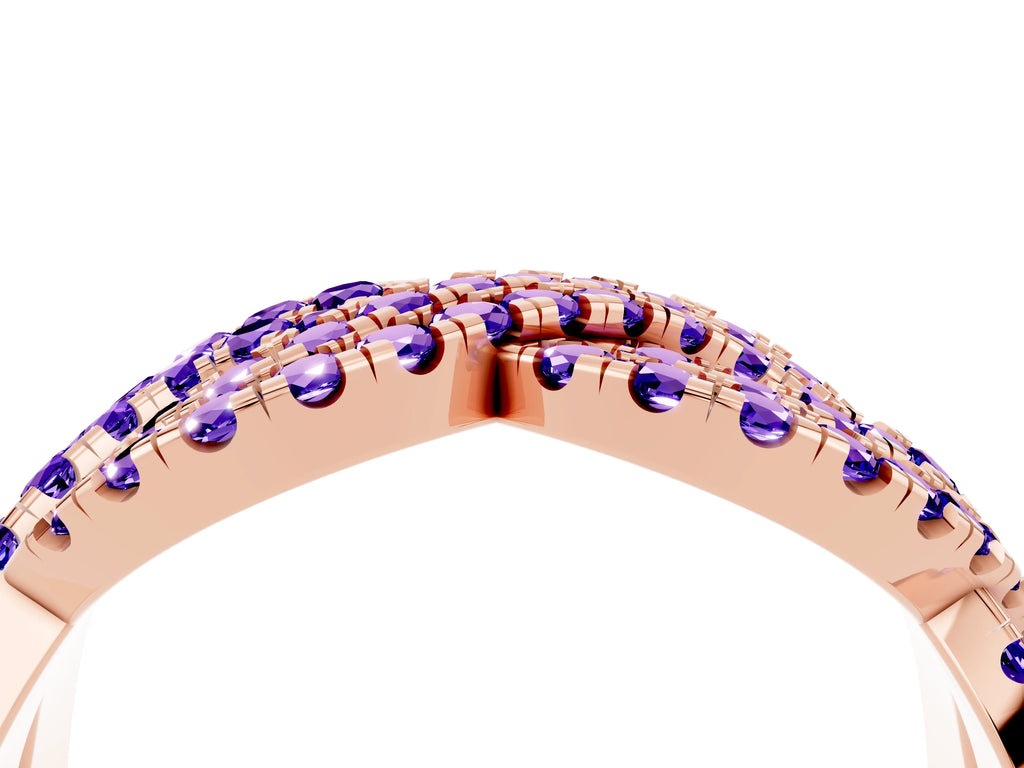 Pavé Round Tanzanite Infinity Twist Band in Rose gold with Shared Prong Setting