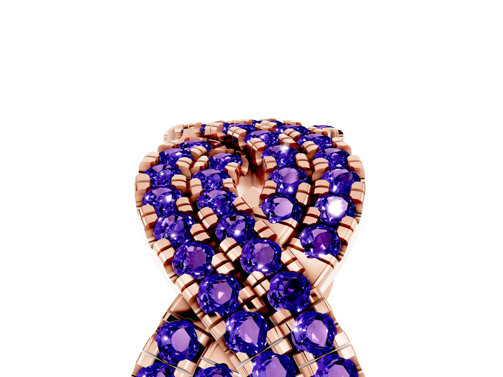 Pavé Round Tanzanite Infinity Twist Band in Rose gold with Shared Prong Setting